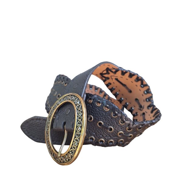 Brighton Sara Toga Leather Belt Size 32 Textured Black Whip Stich Western - Picture 1 of 10